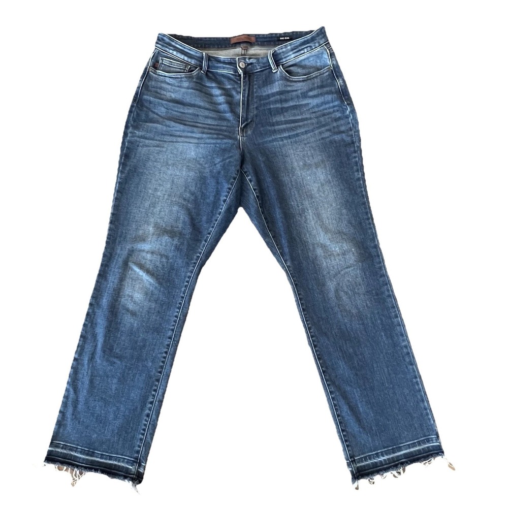 Judy Blue Straight Leg Jeans Womens 14W Curvy Med Wash Raw Hem Dad‎ Jean